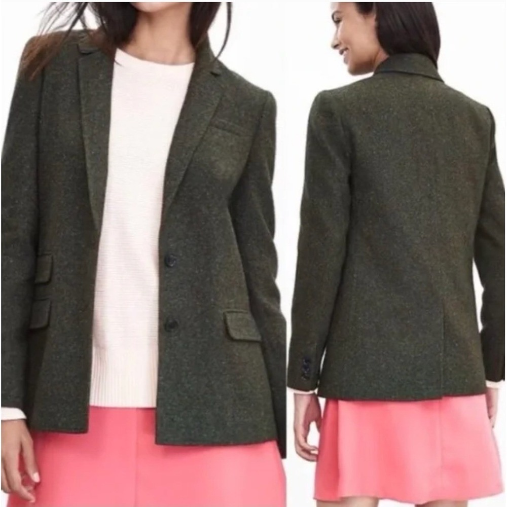 Banana Republic Blazer Speckled Olive Career Work Dark Academia Two Button